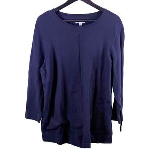 Croft & Barrow Womens XL cotton bend Navy Blue Crewneck Center Seam Sweater